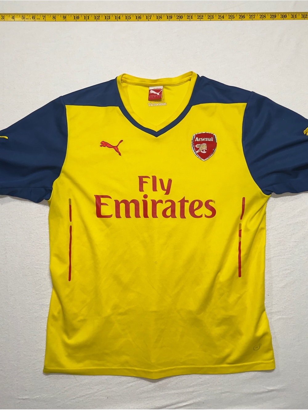 Puma Yellow and Navy Arsenal Football Shirt with Red Logos vintage 2010